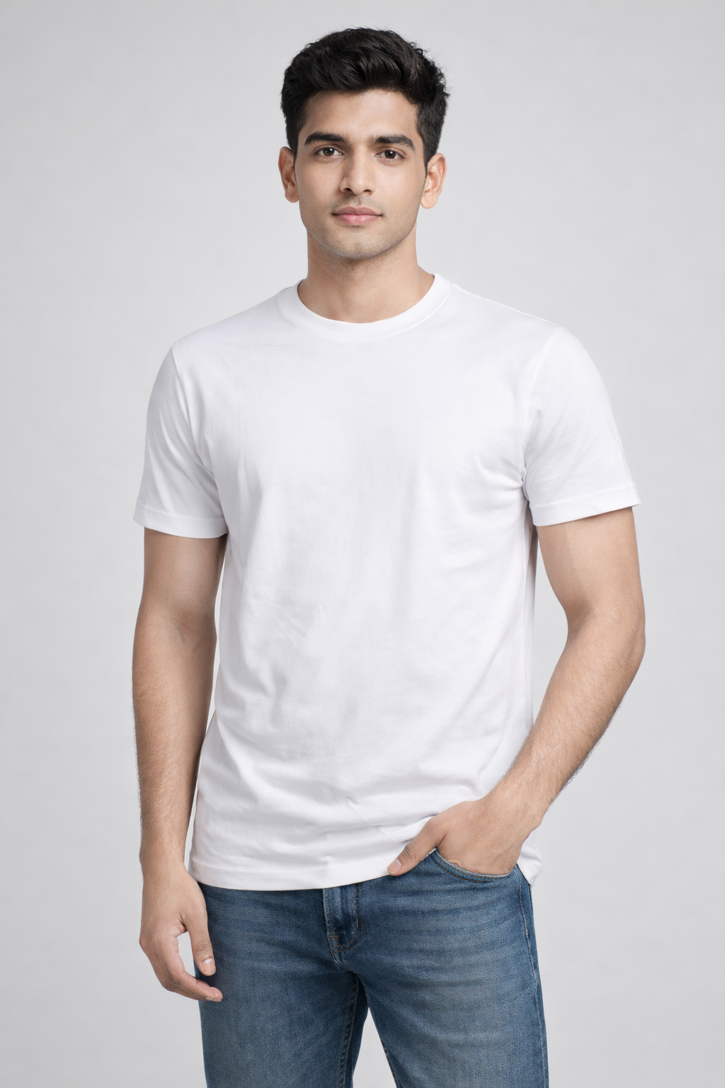 Rayzo Solid White Plain Cotton T-Shirt for Men