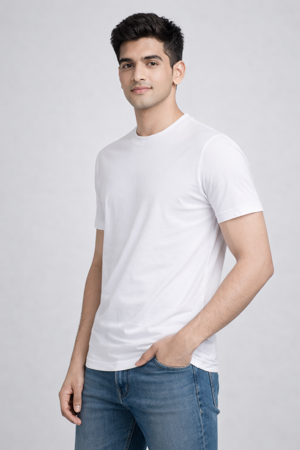 Rayzo Solid White Plain Cotton T-Shirt for Men