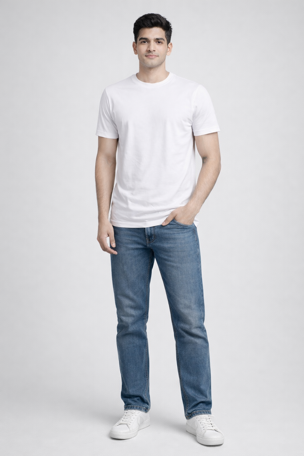 Rayzo Solid White Plain Cotton T-Shirt for Men