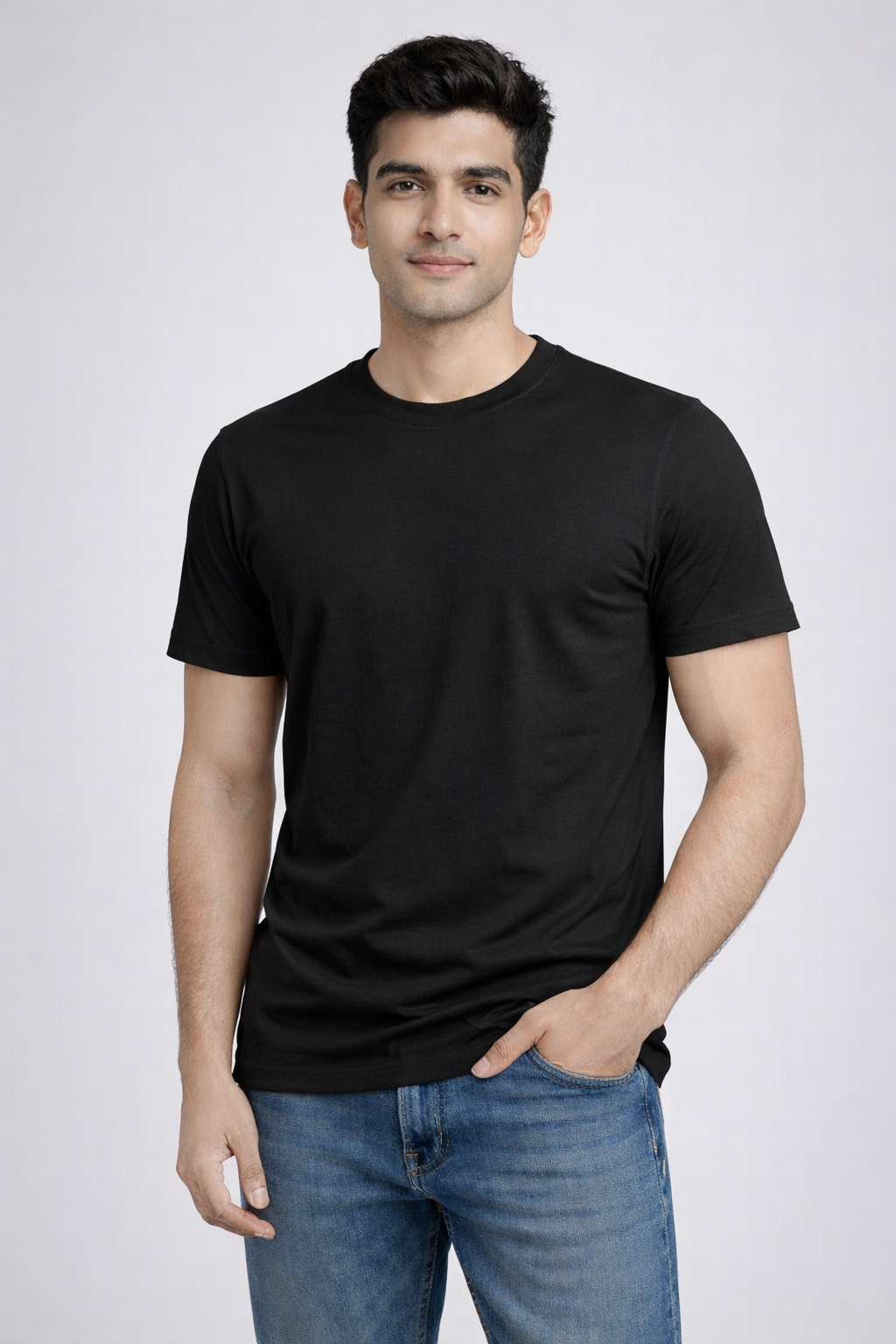 Rayzo Solid Black Plain Cotton T-Shirt for Men