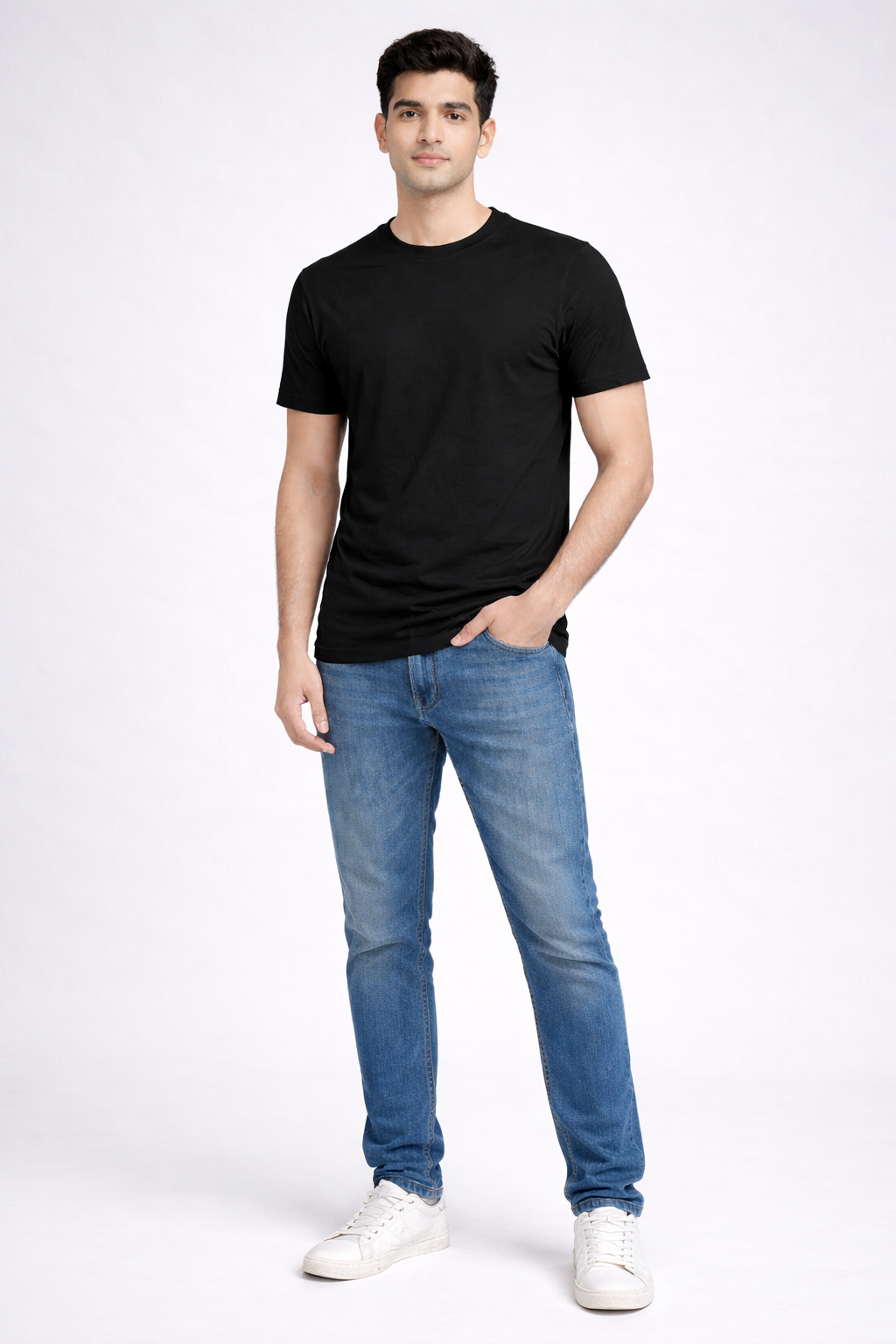 Rayzo Solid Black Plain Cotton T-Shirt for Men