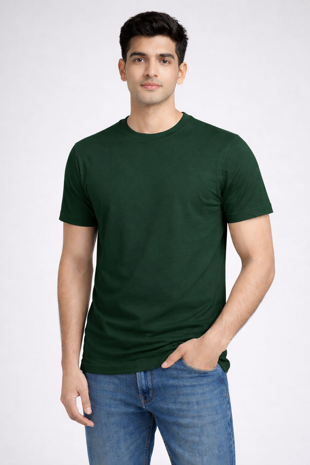 Rayzo Solid Green Plain Cotton T-Shirt for Men