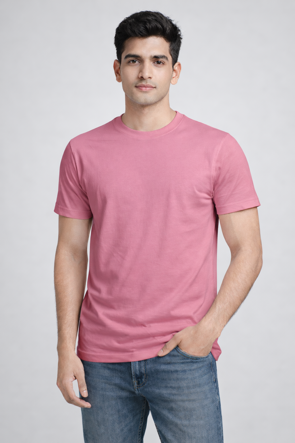 Rayzo Solid Pink Plain Cotton T-Shirt for Men