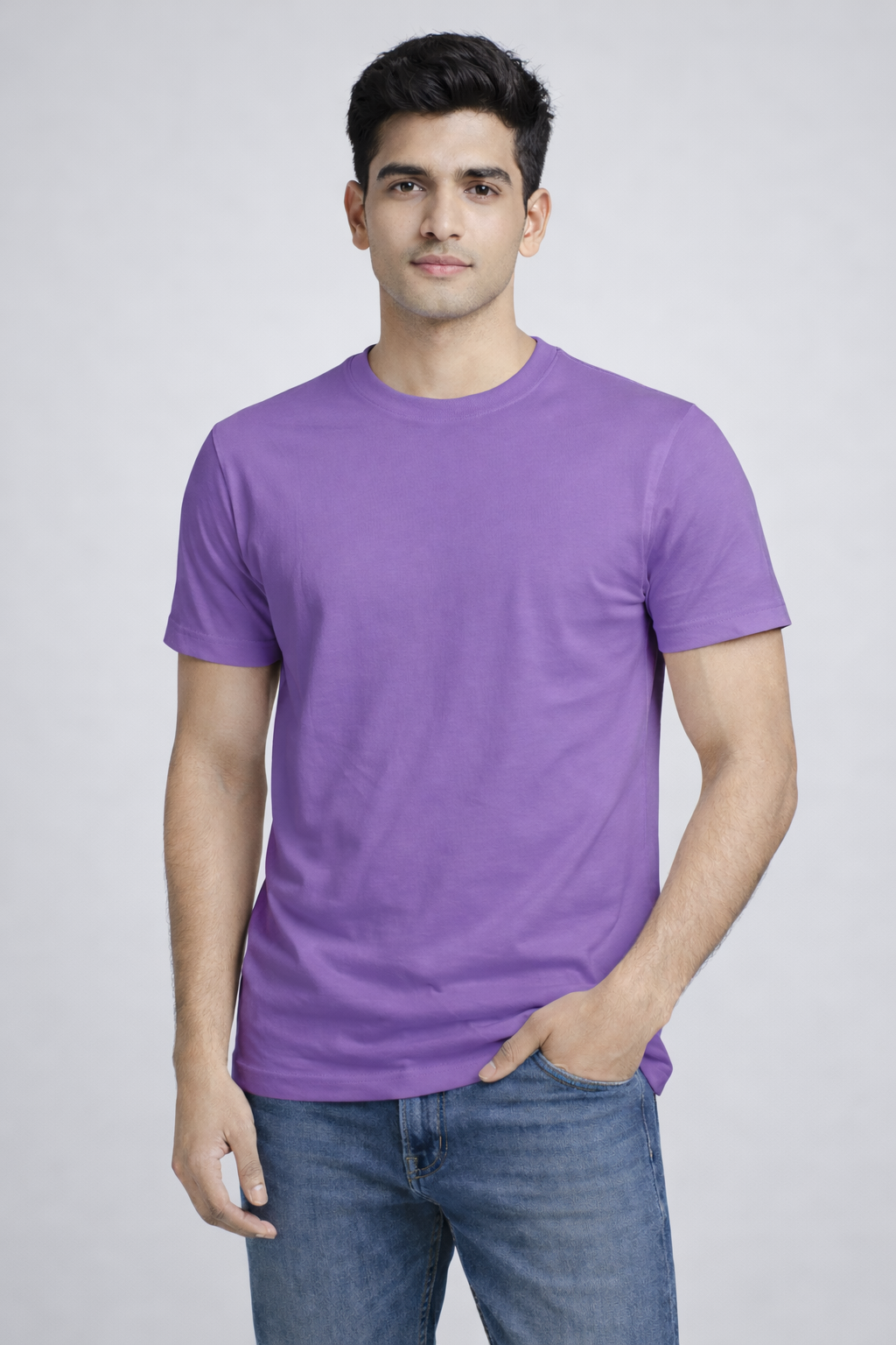 Rayzo Solid Purple Plain Cotton T-Shirt for Men