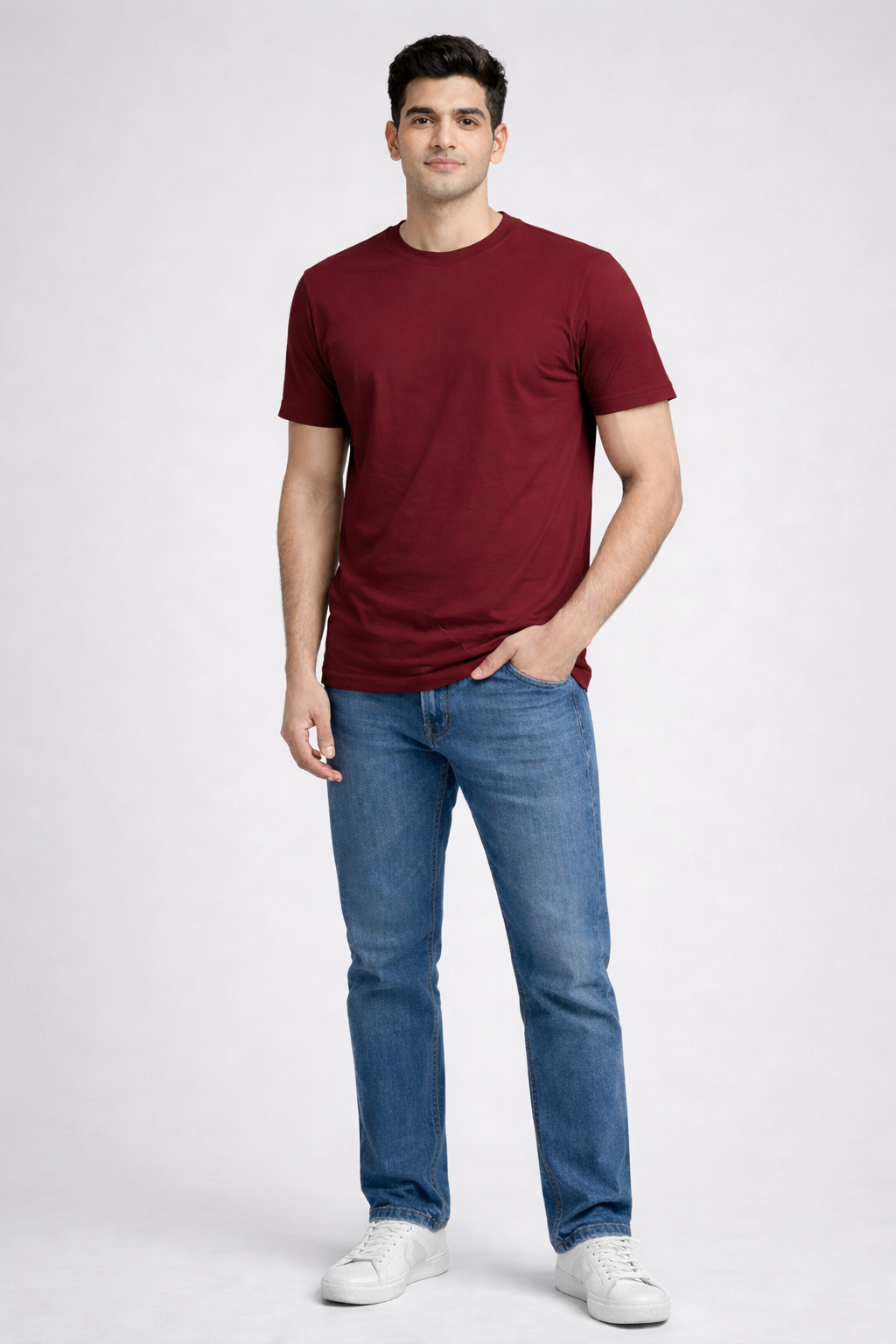 Rayzo Solid Maroon Plain Cotton T-Shirt for Men