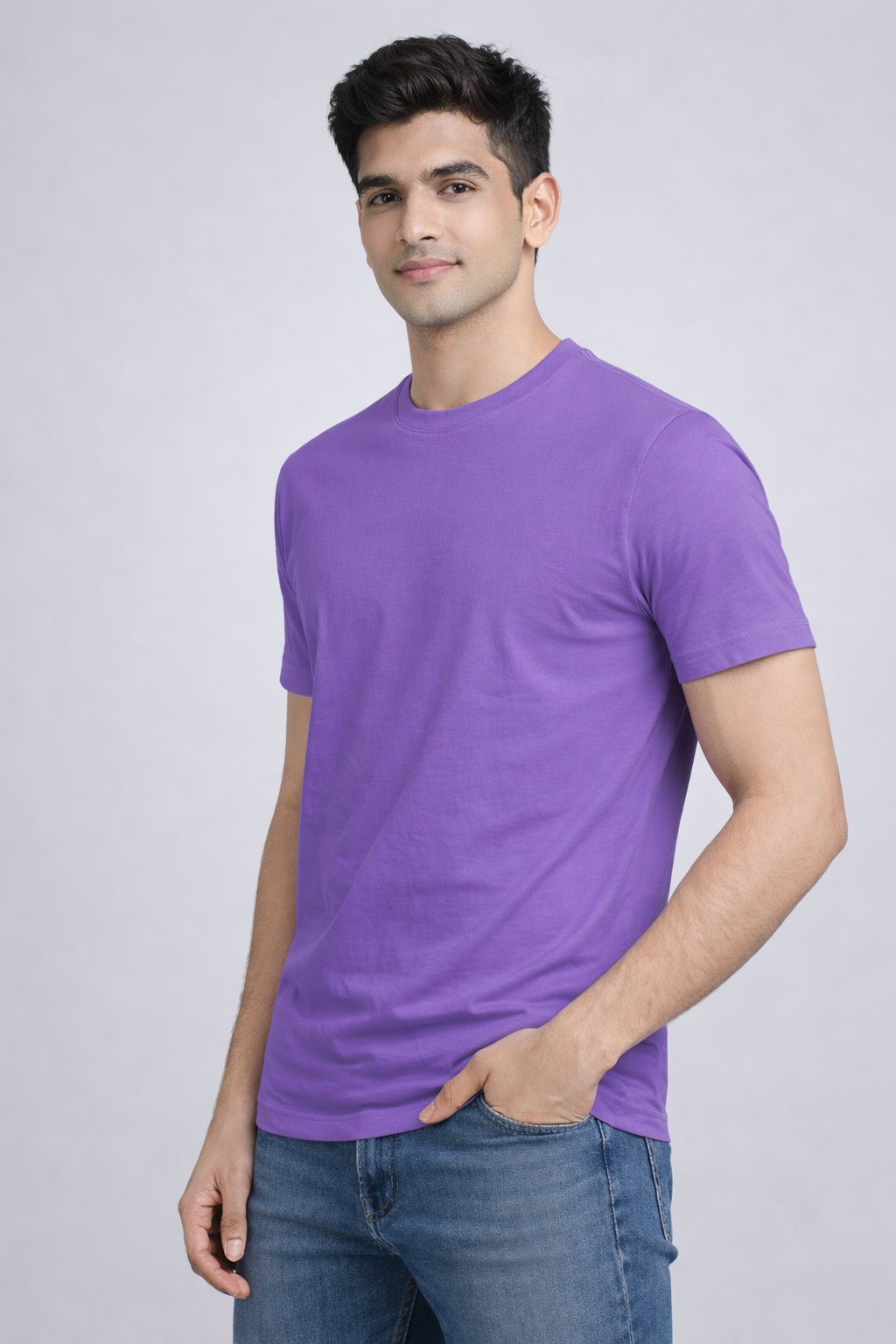 Rayzo Solid Purple Plain Cotton T-Shirt for Men