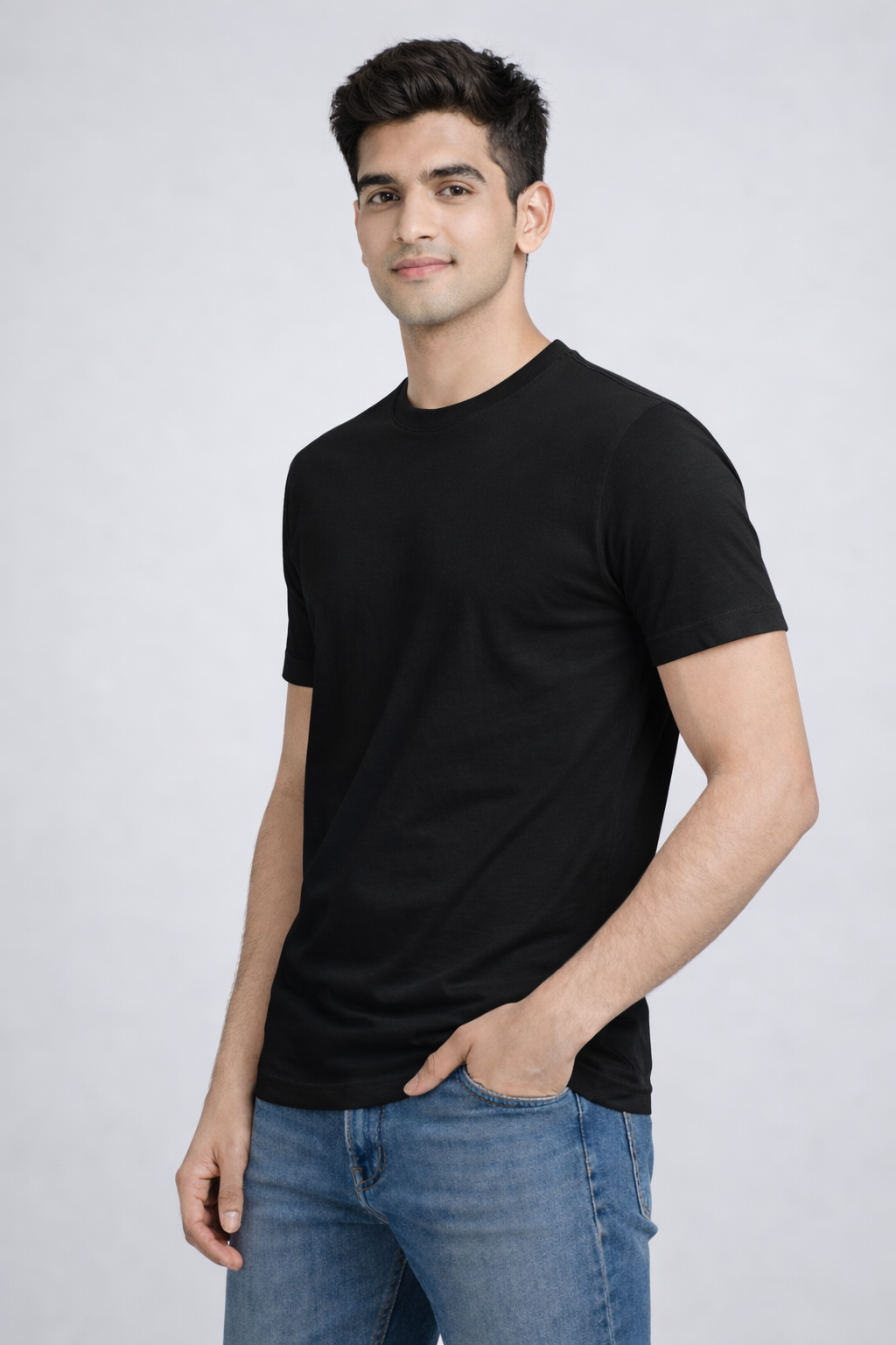 Rayzo Solid Black Plain Cotton T-Shirt for Men