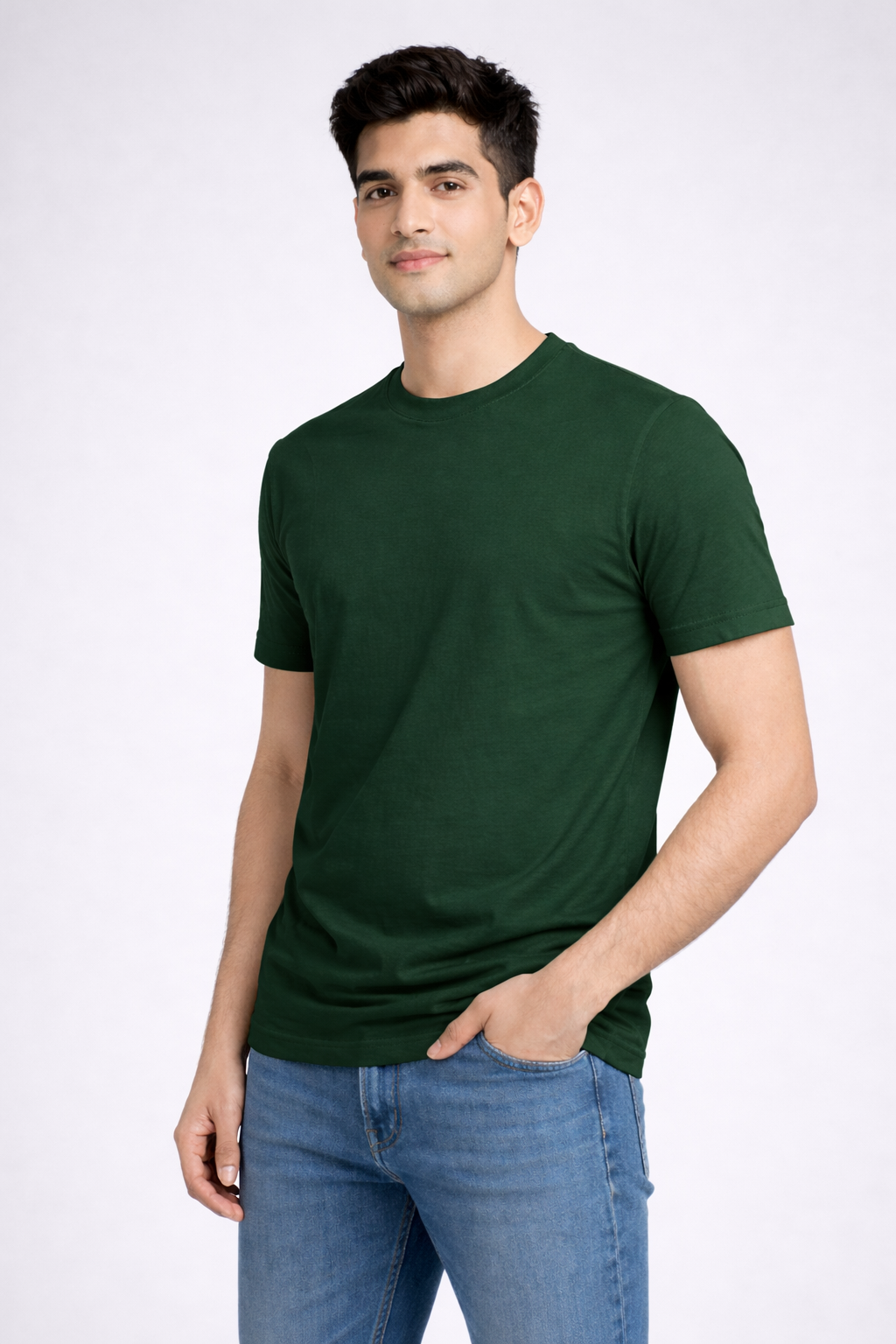 Rayzo Solid Green Plain Cotton T-Shirt for Men