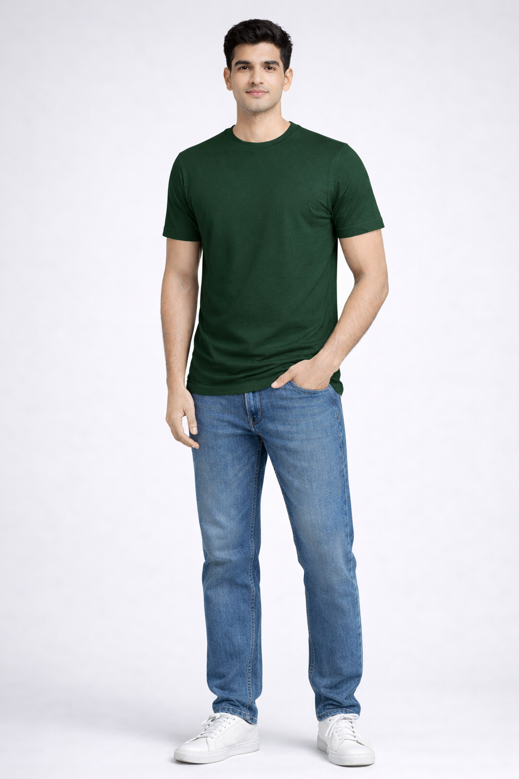 Rayzo Solid Green Plain Cotton T-Shirt for Men