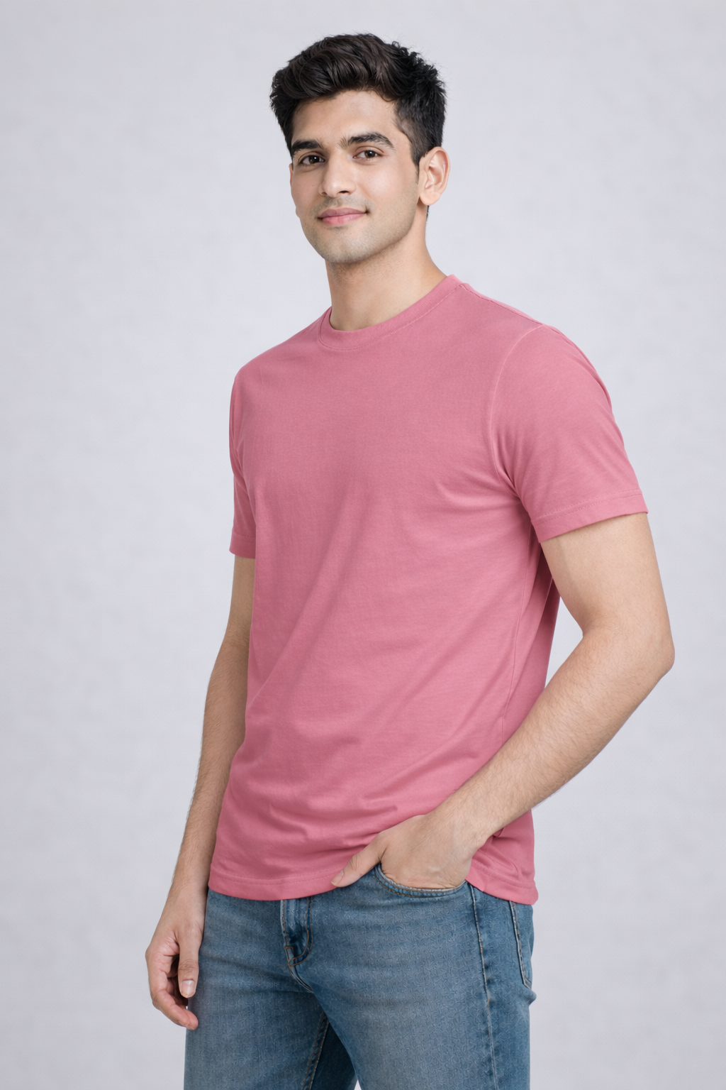 Rayzo Solid Pink Plain Cotton T-Shirt for Men