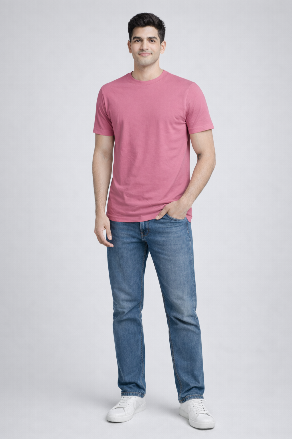 Rayzo Solid Pink Plain Cotton T-Shirt for Men