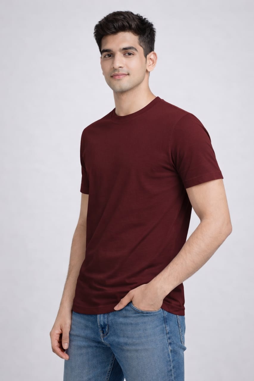Rayzo Solid Maroon Plain Cotton T-Shirt for Men